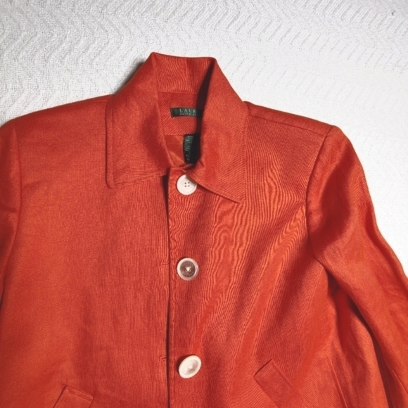 Lauren Ralph Lauren  Single Breasted 100% Linen Lined Orange Jacket Women Size 8 - Picture 4 of 14